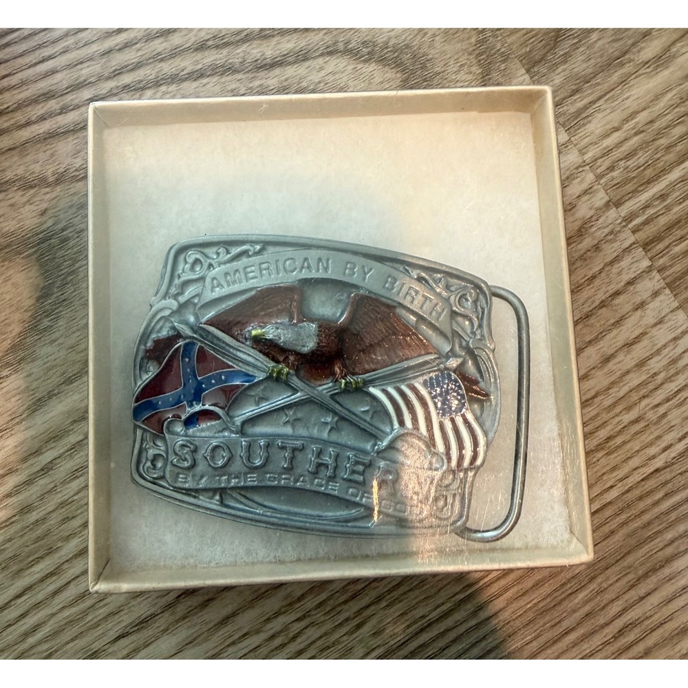 Western Express American By Birth Southern By Grace Of God Belt Buckle USA NIB